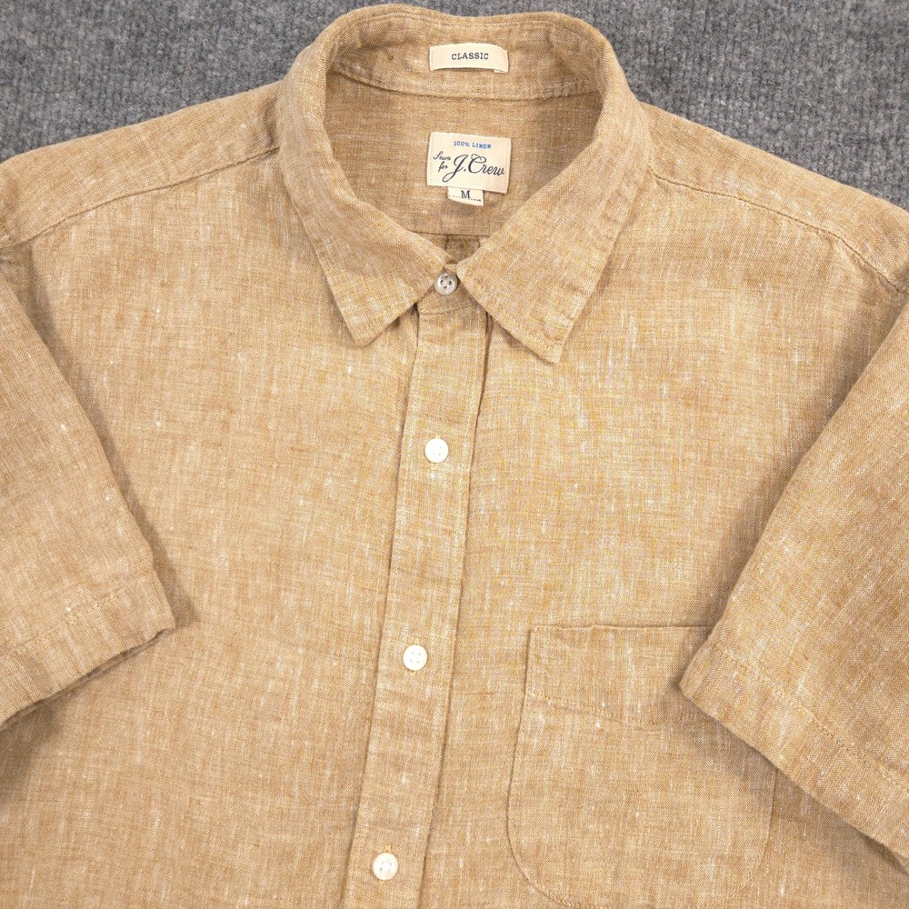 J Crew Linen Shirt Mens M Brown Classic Fit Short Sleeve Button Up Preppy Casual